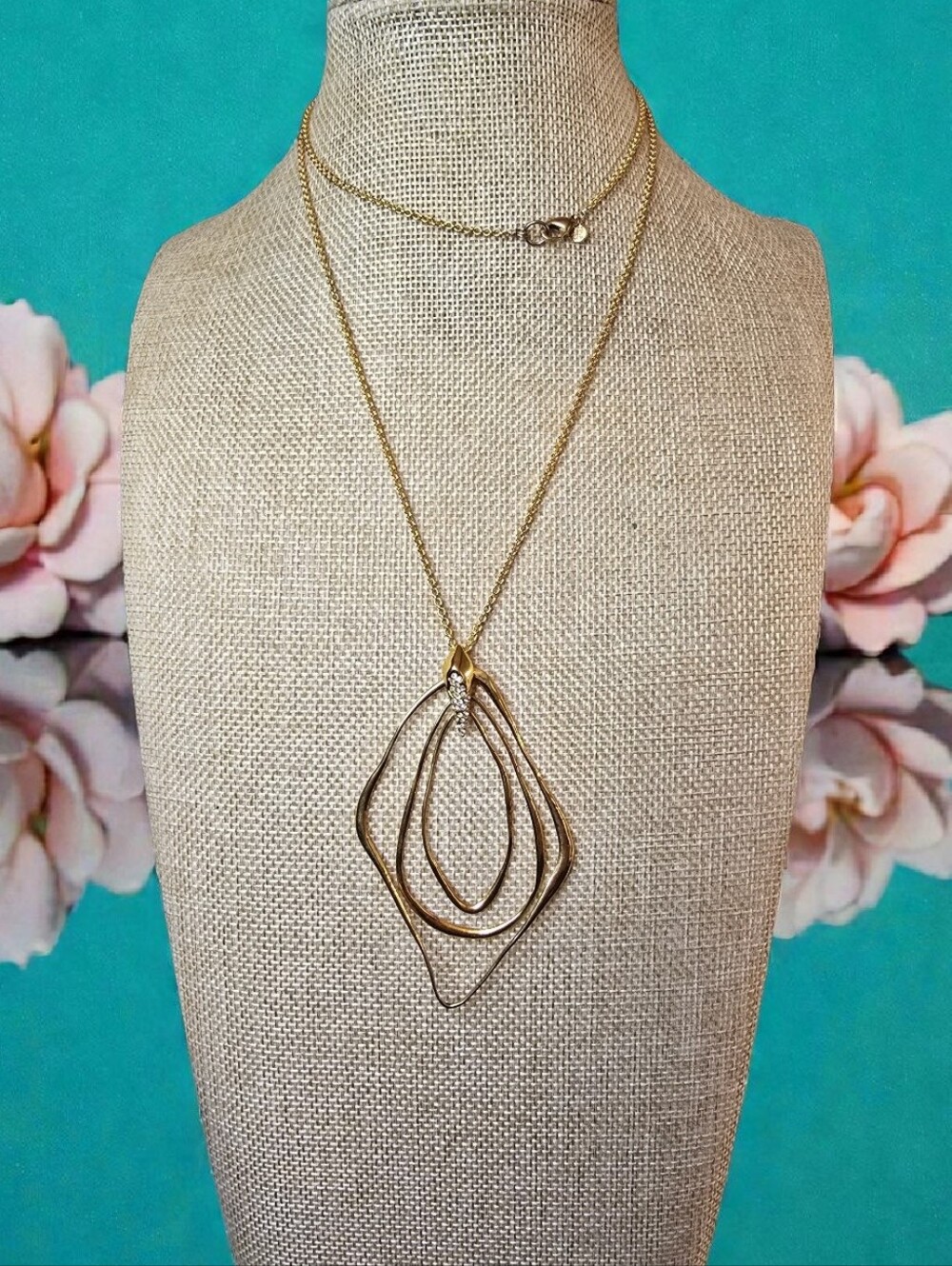 🌟 Alexis Bittar "Miss Havisham" Gold Crystal Studded Nested Oval Necklace - Picture 2 of 6
